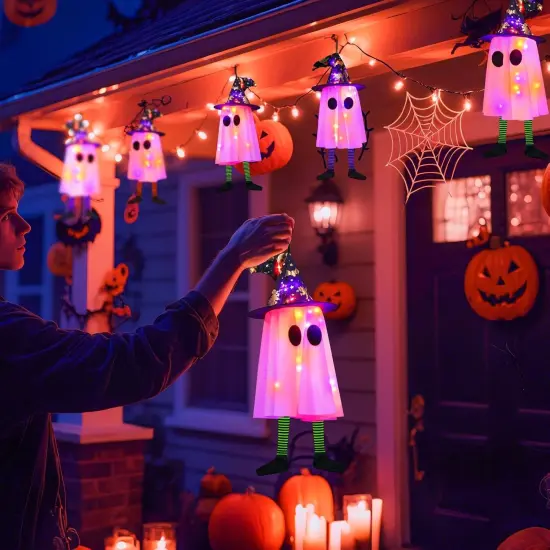 6P Lights Up Hanging Ghosts Halloween Decorations {5}