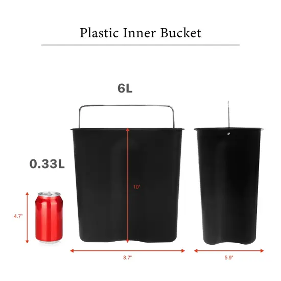 6 Liter(1.58 Gallon) Small Trash Can with Plastic Inner Buckets Black {8}
