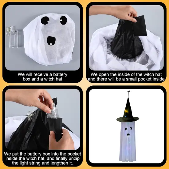 40 Inch Halloween Ghost Light Up Hanging Decor Cute Flying Ghost Party {3}