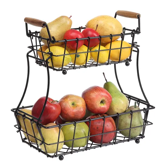 2-Tier Rectangle Countertop Fruit, Bread Wire Basket (Metal + Wood base) {4}
