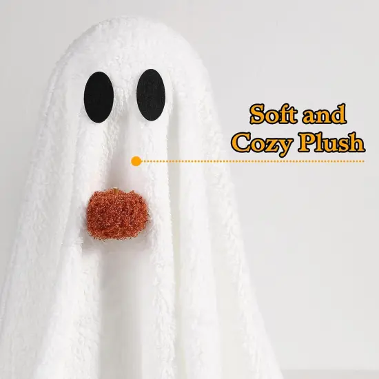 -2 Pack Light-Up Sherpa Ghosts with Pumpkin Halloween Decor {2}