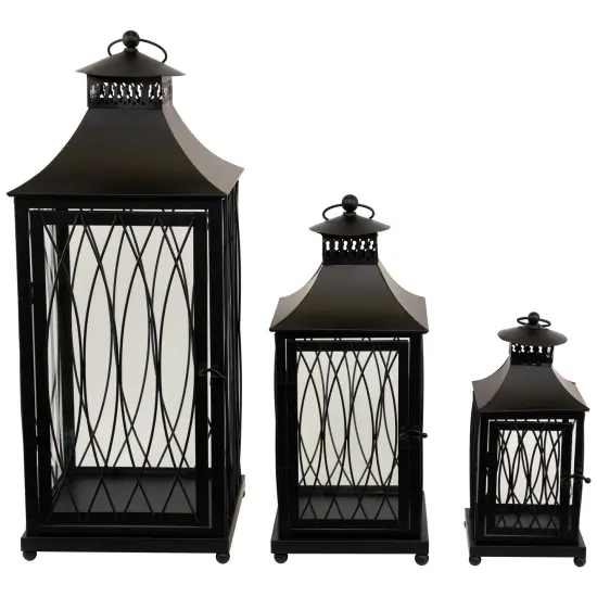 Northlight Lattice Style Metal Candle Lanterns - 22.75" - Black - Set of 3 {3}
