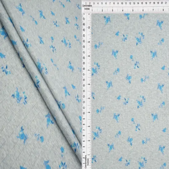 1 Yard 93% Polyester 7% Spandex Cotton-Style Pointelle Ditsy Floral Digital Print Fabric 58/60" Width H.GREY/BLUE {1}