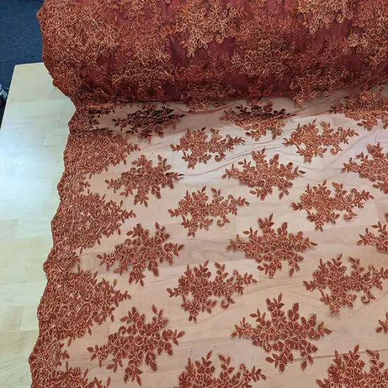 1 Yard Bridal Lace with Sequins Mesh Fabric Corded Flower Pattern 100% Polyester 50/51 Inches width Light Champagne {1}