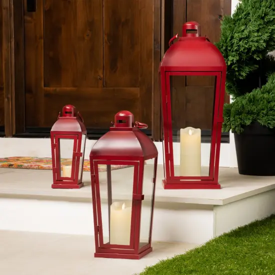 Northlight Vintage Style Metal Candle Lanterns - 23.5" - Red - Set of 3 {1}