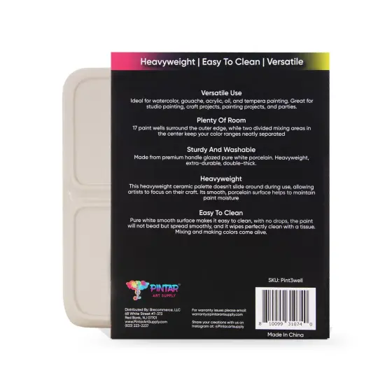 Pintar Ceramic Watercolor Paint Palette Tray - 3 Well Ceramic Palette | “10 x 7" Paint Pallet | Durable Watercolor Palette Tray for Acrylic, Gouache & All Water-Based Paints {3}