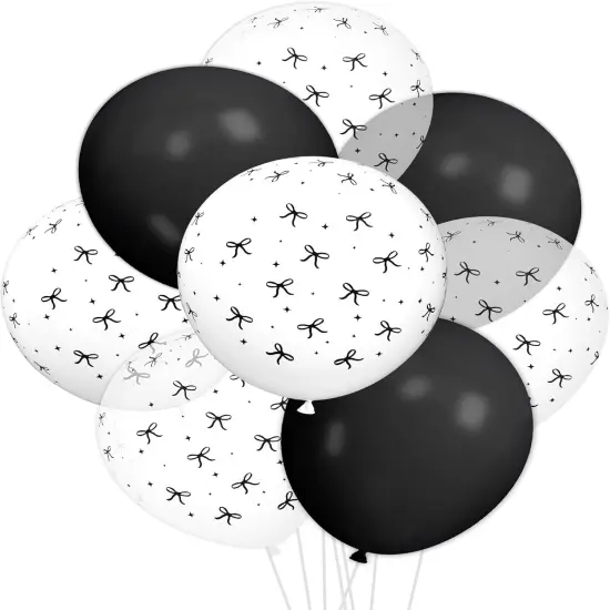 30Pcs Bow Latex Balloon 12 In Black White Bowknot Party Balloon Cute Bowtie Printed Clear Balloons for Birthday Bachelorette Bridal Party Decor {1}