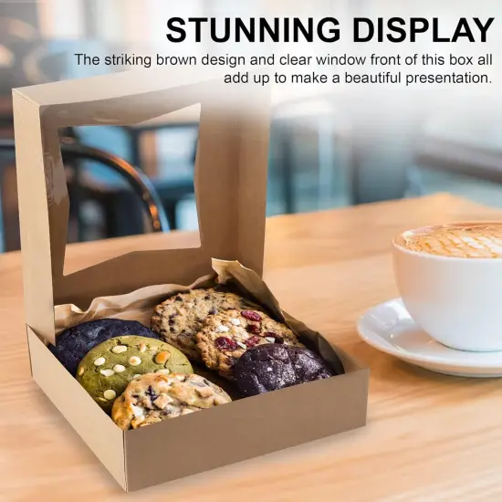 Brown Cookie Boxes 8" x 8" x 2.5" - Auto Pop-Up Bakery Boxes with Window (Pack of 25) - Made in the USA {4}