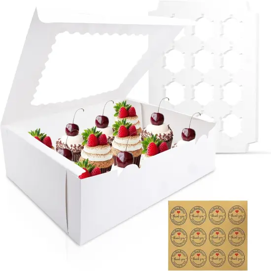 12PCS Cupcake Boxes 12 Count Cupcake Container with Window White Cupcake Holder Holding 144 Cupcakes for Birthday Holiday Party Bakery Supplies(12.8"x 9.84"x 3.54") {1}