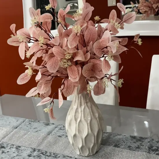 6pcs Artificial Eucalyptus Stems Pink Fake Eucalyptus Leaves Tall Eucalyptus Branches Floral Decorations for Boho Home Decor Flowers Arrangement {5}
