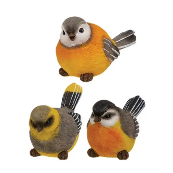3 Asstd. Spring Bird Figurines in Resin with Colorful Yellow and Grey Finishes {1}