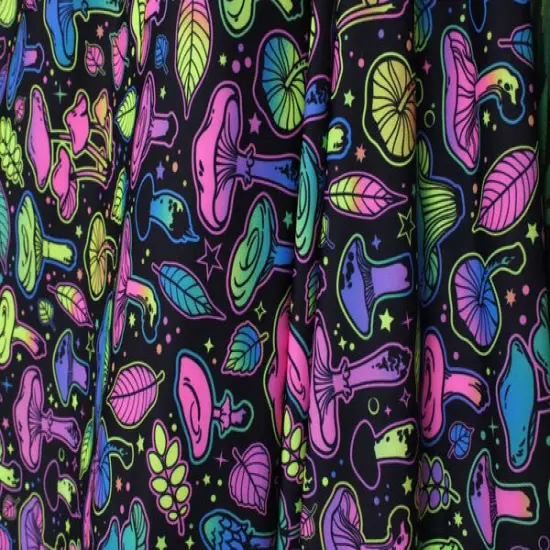 1 Yard Psychedelic Mushroom Blacklight Spandex Fabric for Ravewear Costumes Swim Looks Dancewear 58/60" Width {4}