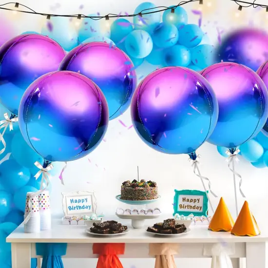 7 Pack Purple Galaxy Balloons, 22 Inch Large 4D Round Ombre Balloons Party Decorations {5}