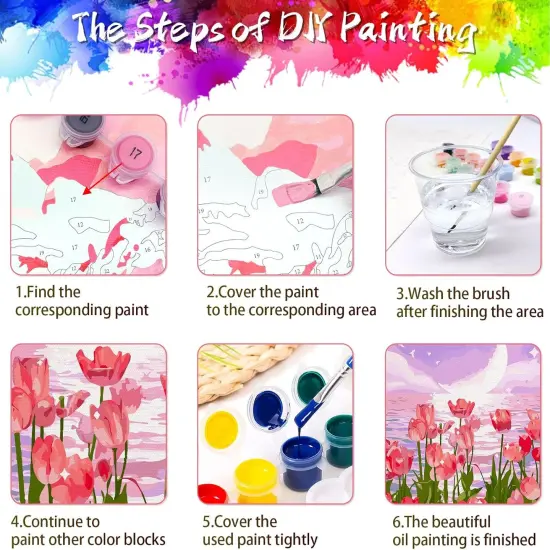 Paint by Numbers Kit for Adults, Tulip Flowers Paint by Number for Beginners, DIY Seaside Scenery Acrylic Number Painting on Canvas, Great Gifts Decor {5}