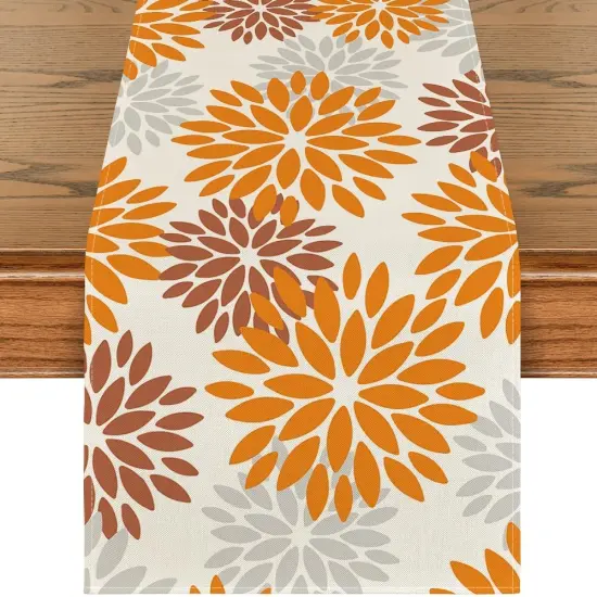 Orange Dahlia Floral Pinnata Fall Table Runner, Seasonal Autumn Thanksgiving Kitchen Dining Table Decoration for Home Party Decor 13x72 Inch {1}