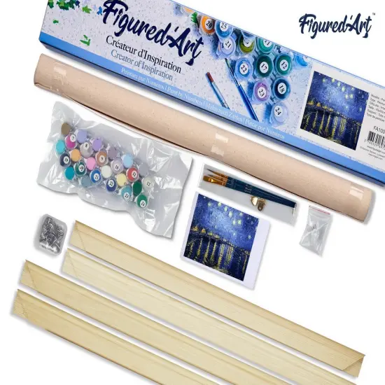 Figured'Art Paint by Numbers for Adults Van Gogh Starry Night over the Rhone 16"x20" - Craft Art Painting Rolled Canvas with DIY wooden frame {5}