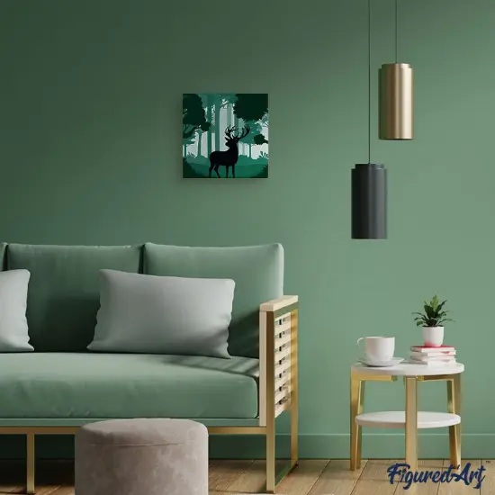 Figured'Art Mini Paint by Numbers Kit for Adults with Frame Deer in the Forest Small format 8"x8" - Craft Art Painting DIY Canvas Already Stretched on a Wooden Frame {2}