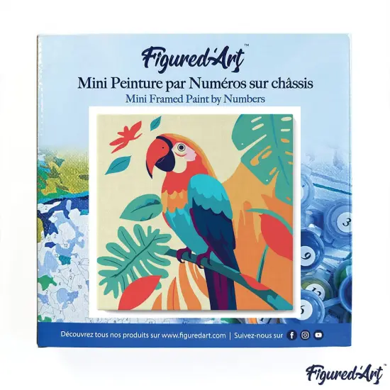 Figured'Art Mini Paint by Numbers Kit for Adults with Frame Tropical Parrot Small format 8"x8" - Craft Art Painting DIY Canvas Already Stretched on a Wooden Frame {3}