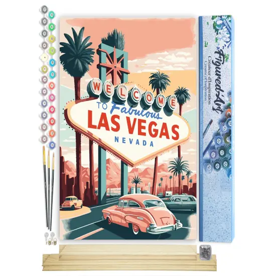Figured'Art Paint by Numbers for Adults Travel Poster Las Vegas 16"x20" - Craft Art Painting Rolled Canvas with DIY wooden frame {1}