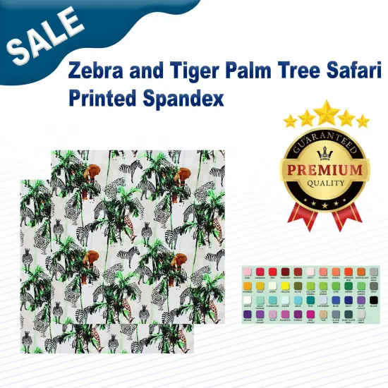 Zebra and Tiger Palm Tree Safari Printed Spandex Fabric {1}
