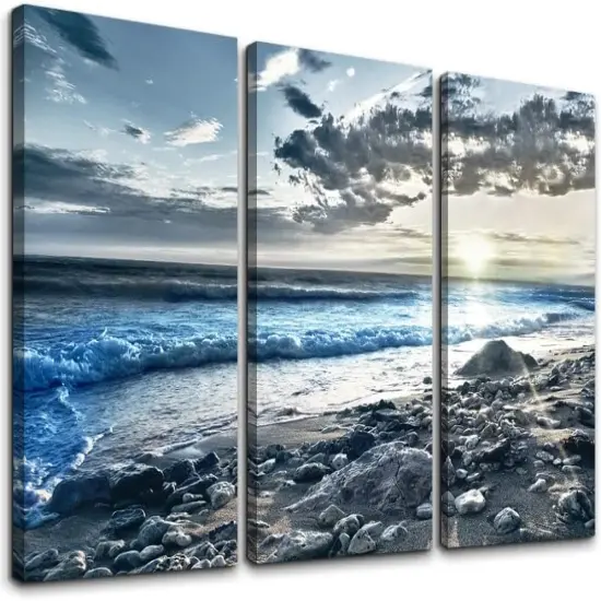 Summer Wall Decor For Bedroom Sea Wave Pictures Poster Print Artwork Room Home Walls Decor 3 Piece {1}