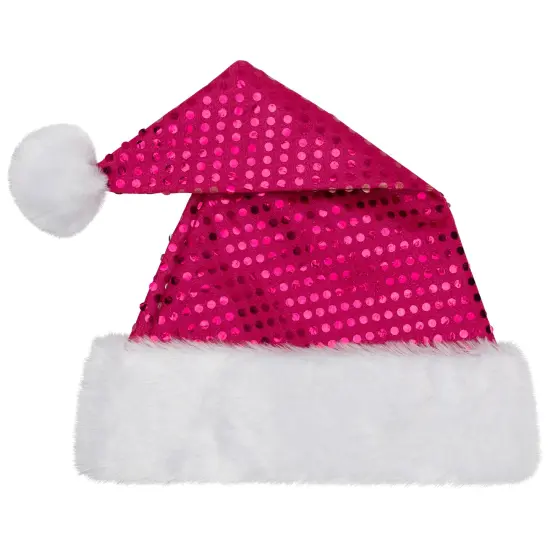 Northlight Unisex Adult Sequined Christmas Santa Hat with Faux Fur Cuff- One Size - Pink and White {6}