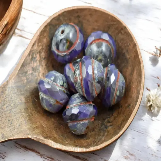 *12* 10x12mm Purple Opaline Picasso Saturn Beads {3}