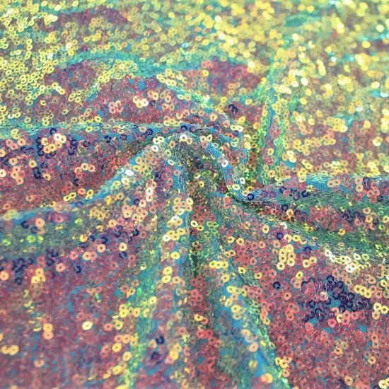1 Yard Opulence Stretch Mesh Sequin Fabric 4-Way Stretch Polyester Mesh Iridescent Sequin 60" Width Taffy Pink/Iridcent {7}