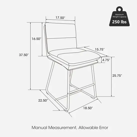 Set of 2/4 Modern Thick Leatherette Counter Stool with Metal Legs {9}