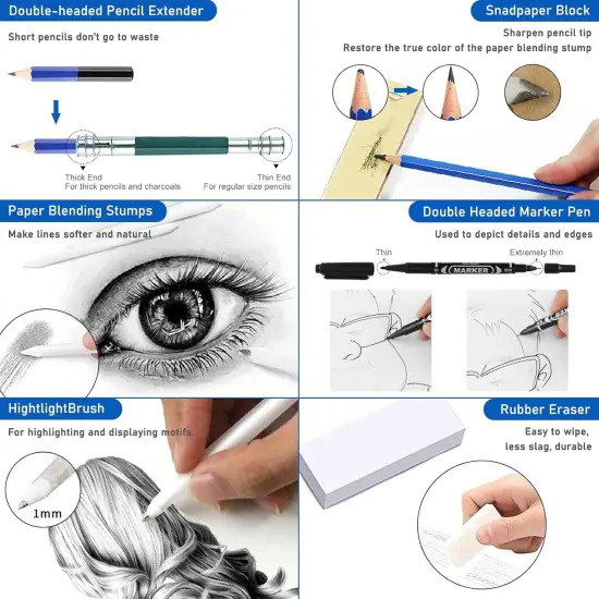 146Pcs Drawing and Sketching Colored Pencils Set, Include Sketch Charcoal Colored Metallic Watercolor Graphite Mark Pencils {5}