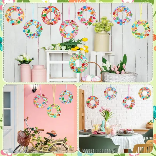 48 Sets Spring Wreath Craft Kits DIY Wreath Hanging Ornaments Make Your Own Paper Craft with Stickers for Home Party Favors Activities {2}