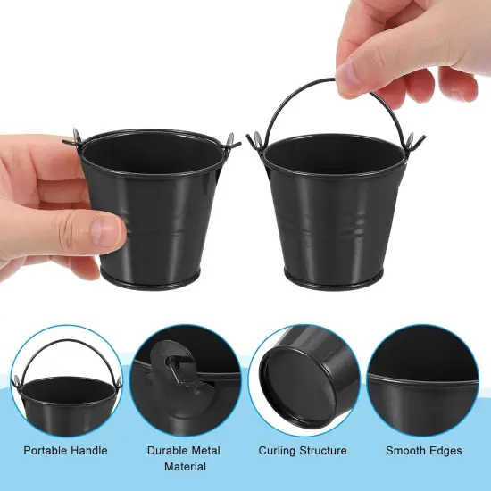 8 Pcs Mini Galvanized Bucket - Black {2}