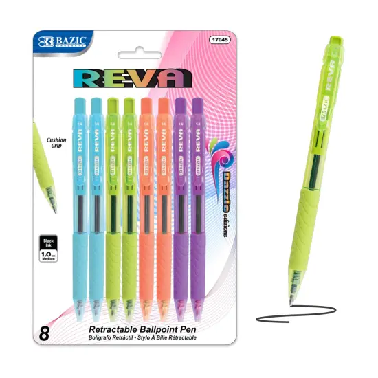 BAZIC Reva Dazzle Black Color Retractable Pen w/ Cushion Grip (8/Pack) {1}