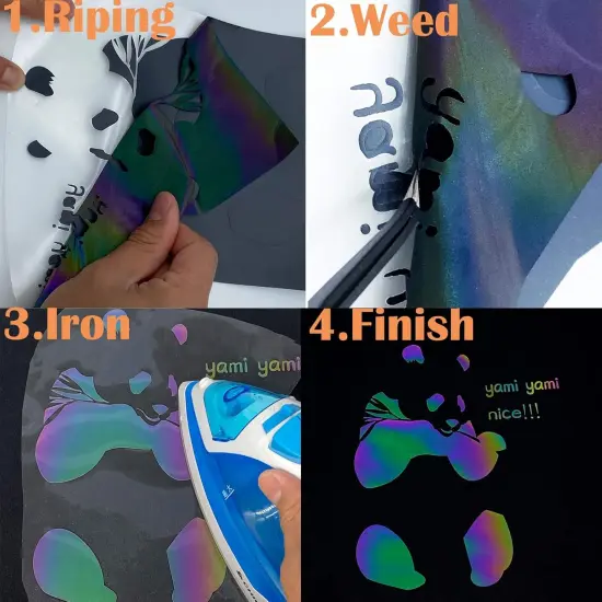 Reflective Heat Transfer Vinyl HTV Vinyl 12in x 6ft Reflective Rainbow Iron {4}