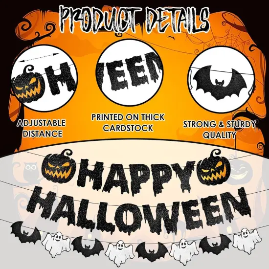 Black Glitter Happy Halloween Banner {2}