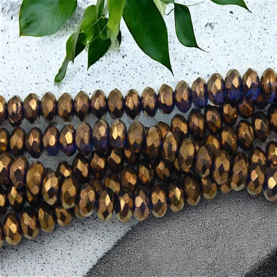 *25* 6x9mm Bronze Illusion Fire Polished Rondelle Beads {1}