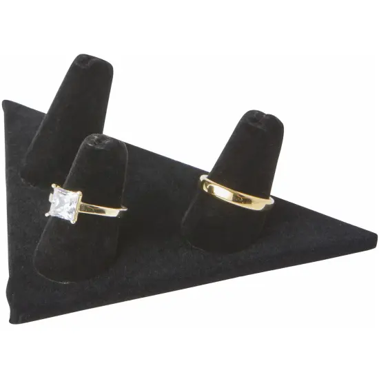 Plymor Black Velvet Ring Finger Display, Three on Triangular Base, 5" W x 3.25" D x 1.625" H {3}