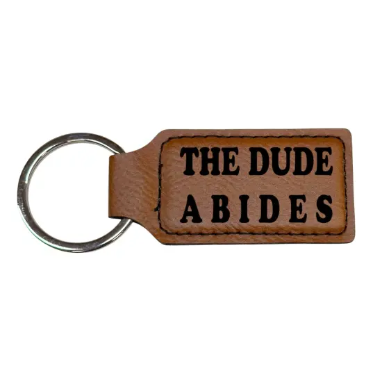 Keychain - Rectangle - The Dude Abides - Leather Rustic/Gold {2}