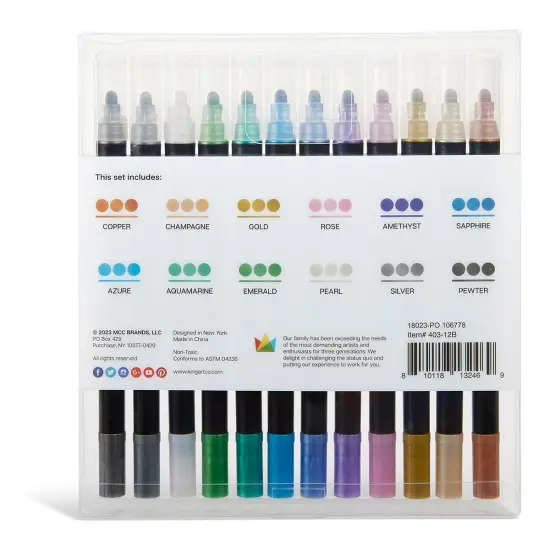 KINGART Dot & Fine Twin-Tip&trade;Metallic Markers, 12 pc. Set {5}