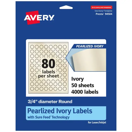 Avery Pearlized Ivory Round Labels with Sure Feed Technology, Print-to-the-Edge, .75" diameter {1}