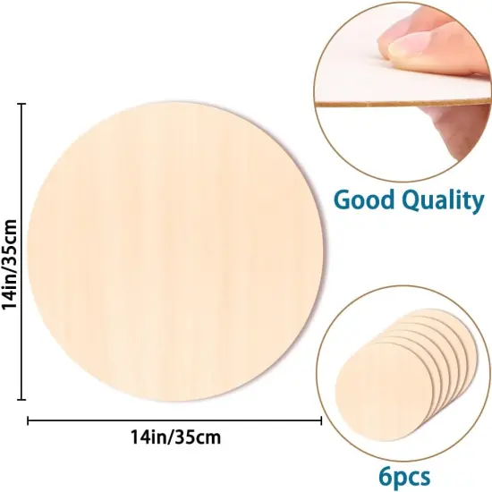 6PACK Wood Circles for Crafts，14 Inch Unfinished wood rounds Discs {3}