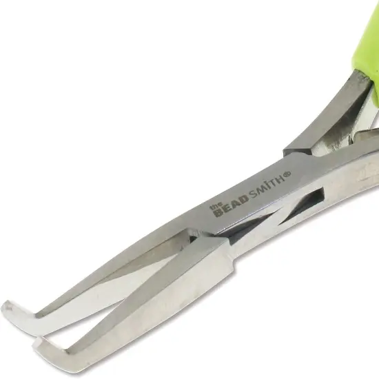 The Beadsmith Micro-Fine Bent Flat Nose Pliers, 5 inches (127mm) with Polished Steel Head, Green PVC Comfort Grip Handle with Double-Leaf Spring, Tool for Jewelry Making {4}