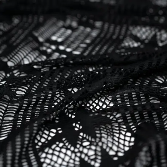 1 Yard Cindy Knitted Stretch Lace Fabric, 58" Wide 2 Way Stretch Polyester Black {1}