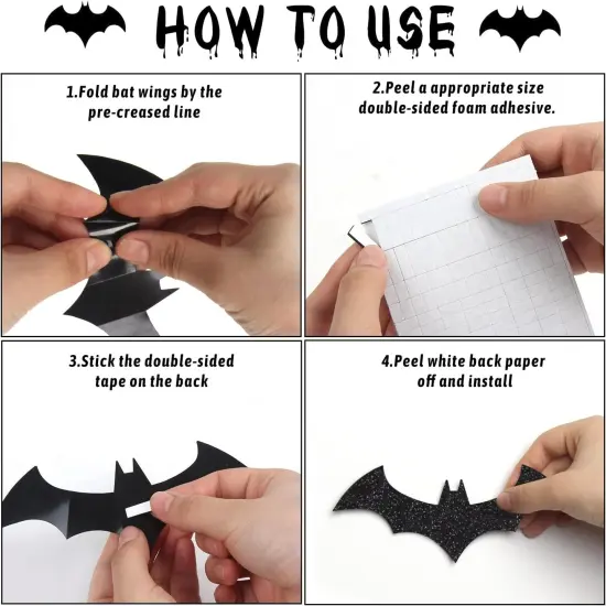 144pcs Halloween Bat Wall Decor {4}