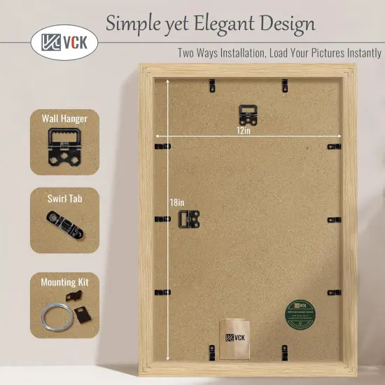 2x18 Oak Wood Frame for Poster & Picture, Natural Solid Wood Photo Frames 5 Pack, Wall Gallery Frame {3}