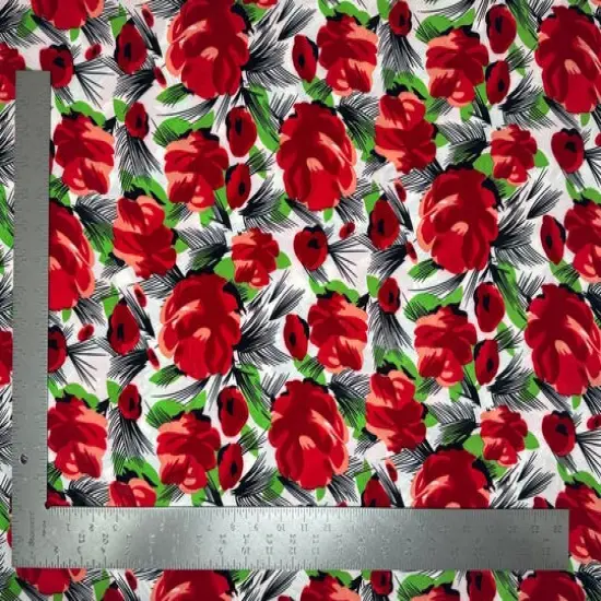 1 Yard Lightweight Floral ITY Knit Fabric Stretch Material for Clothing Dresses Tops 58"-60" Inches Width Red/Lime {2}