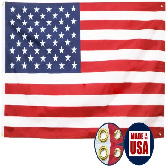 American Flag 3x5 Ft for Indoor, Made in USA 4 Brass Grommets USA Flags - Fade Reistant printing Indoor American Flag - Hanging American Flags for Room/Indoor/Bedroom/Dorm/Wall American Flag {1}