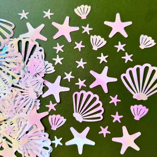 100Pieces Pearl Pink Mermaid Seashell Party Glitter PVC Confetti Seashell Pearls Birthday Decorations Starfish Table Confetti Ocean Party Decorations {1}