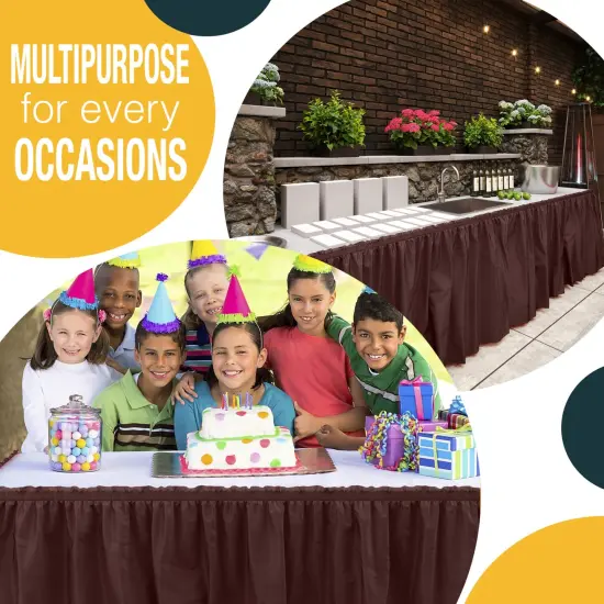 Ruffle Disposable Table Skirt 14 Ft Long Pleated Table Skirts with Adhesive Strip &ndash; Fits 6ft+ Rectangle or Round Tables &ndash; Ideal for Birthday Parties, Gender Reveal, Baby Showers & Event Decorations 6 pack by Exquisite Brown {5}