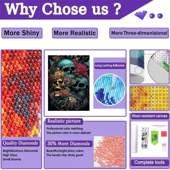 Skull Diamond Art Kits for Adults- Skeleton Diamond Painting Kits {2}